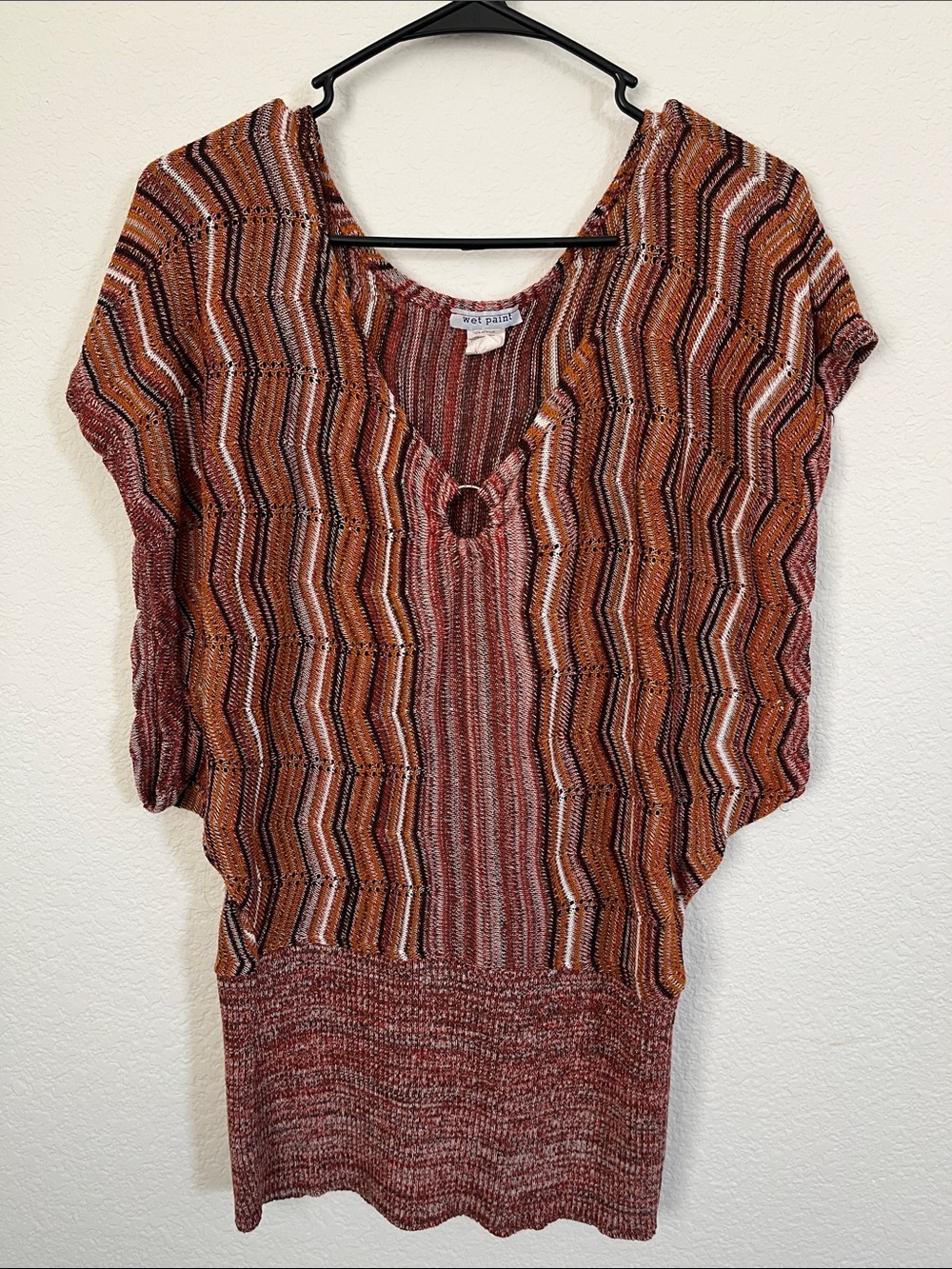 Wet Paint Burnt Orange & Brown Striped V-Neck Tunic with Ring
